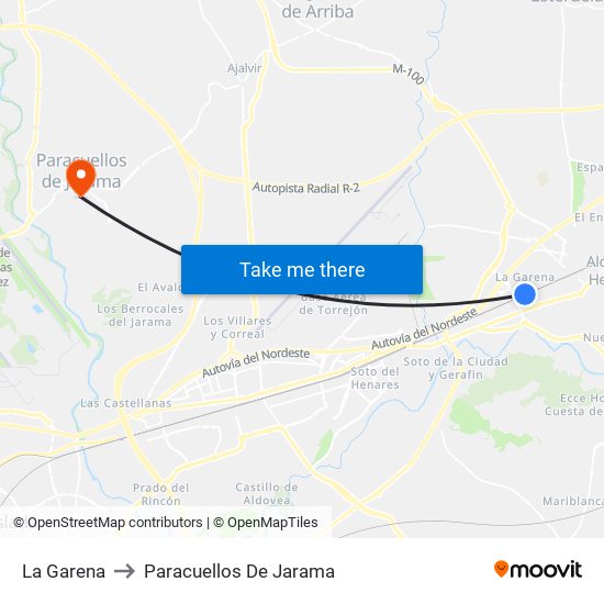 La Garena to Paracuellos De Jarama map
