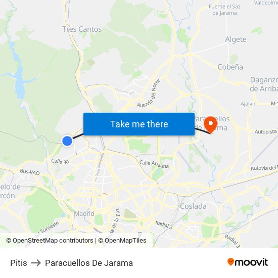 Pitis to Paracuellos De Jarama map