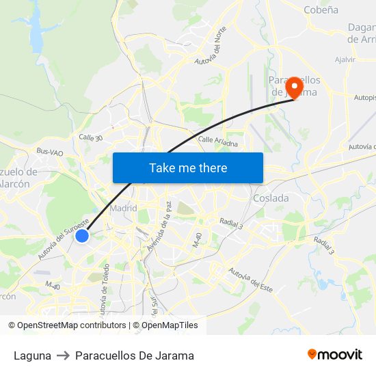 Laguna to Paracuellos De Jarama map