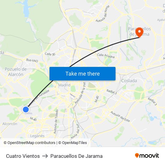 Cuatro Vientos to Paracuellos De Jarama map