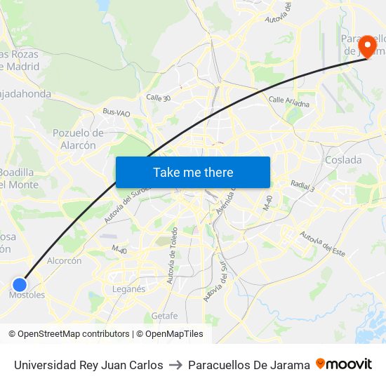 Universidad Rey Juan Carlos to Paracuellos De Jarama map