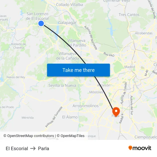 El Escorial to Parla map