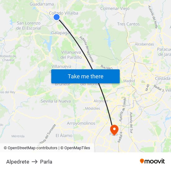 Alpedrete to Parla map