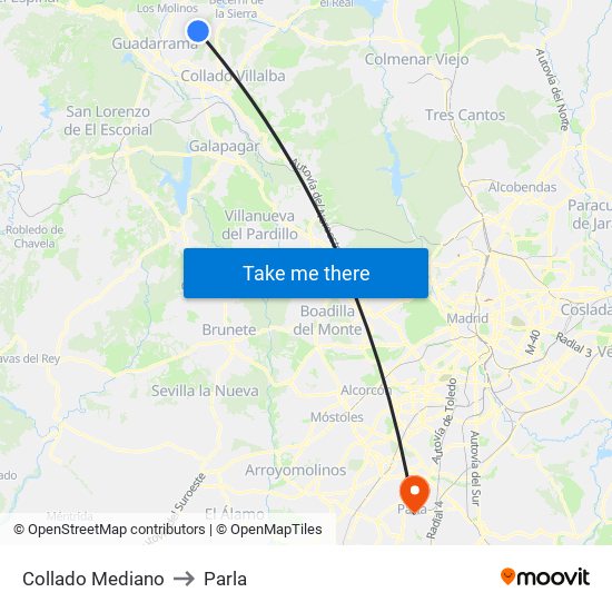 Collado Mediano to Parla map