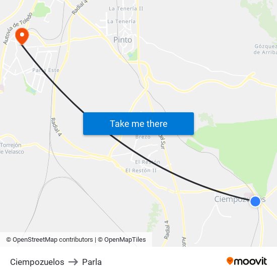 Ciempozuelos to Parla map
