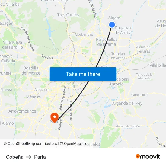 Cobeña to Parla map