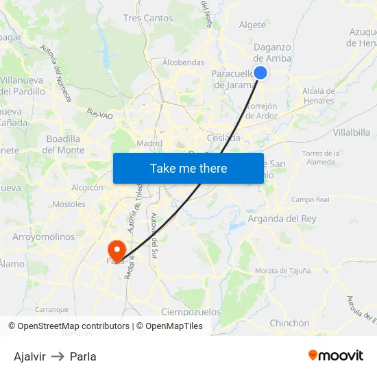 Ajalvir to Parla map