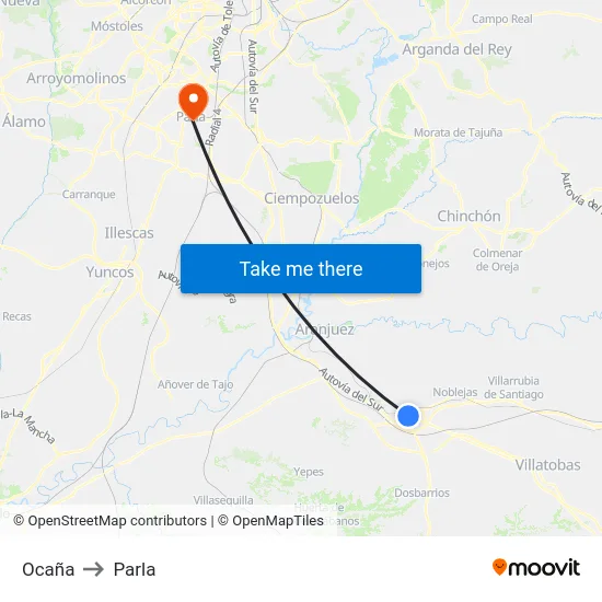 Ocaña to Parla map
