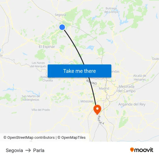 Segovia to Parla map