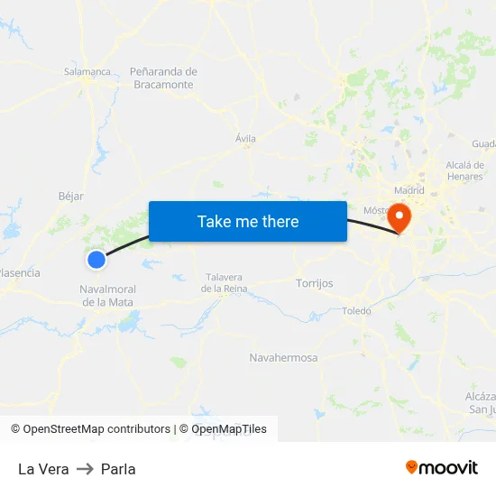 La Vera to Parla map