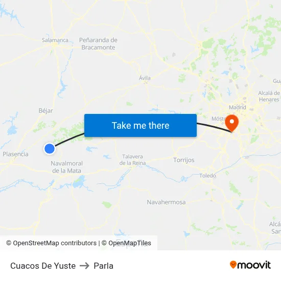Cuacos De Yuste to Parla map