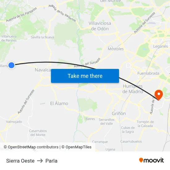 Sierra Oeste to Parla map