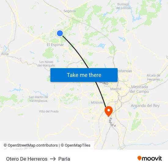 Otero De Herreros to Parla map