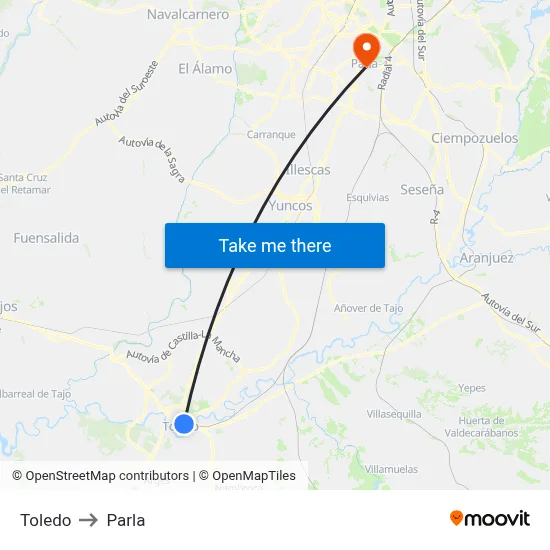 Toledo to Parla map