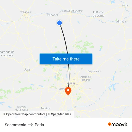 Sacramenia to Parla map