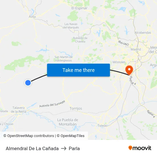 Almendral De La Cañada to Parla map