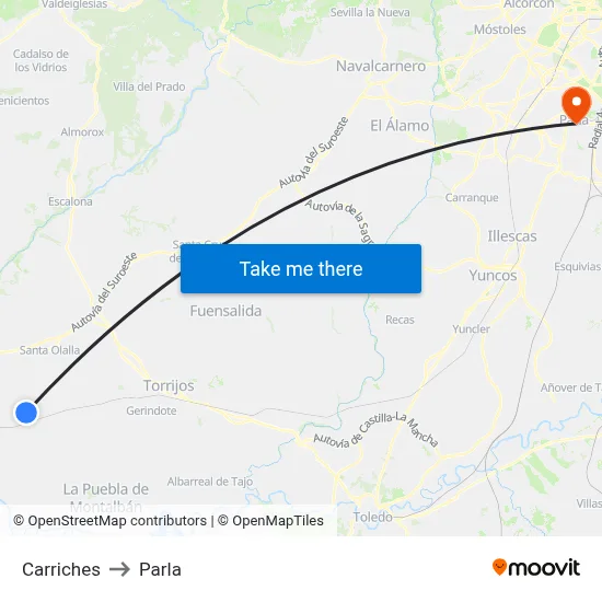 Carriches to Parla map
