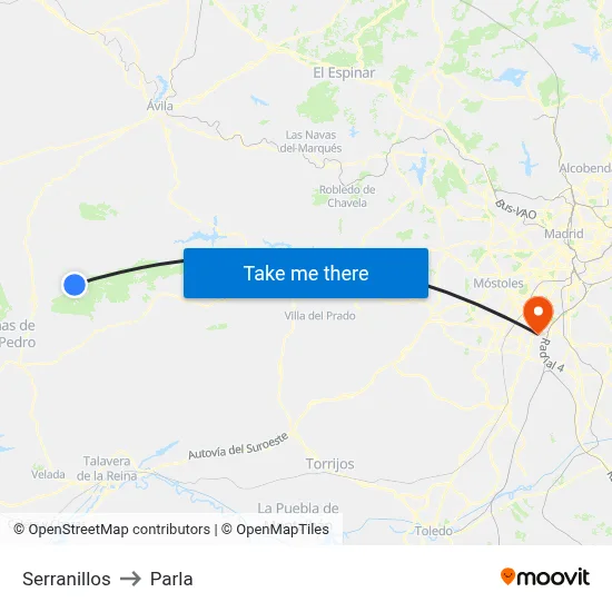 Serranillos to Parla map