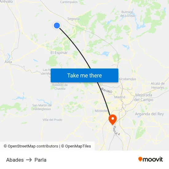 Abades to Parla map