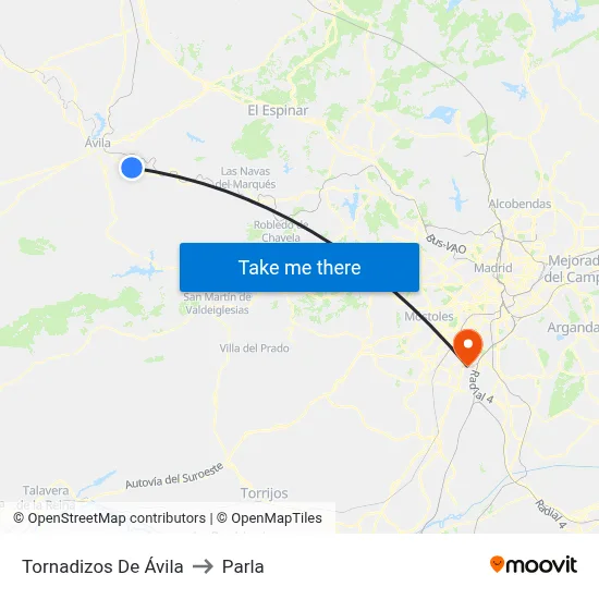 Tornadizos De Ávila to Parla map
