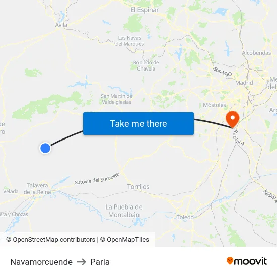 Navamorcuende to Parla map