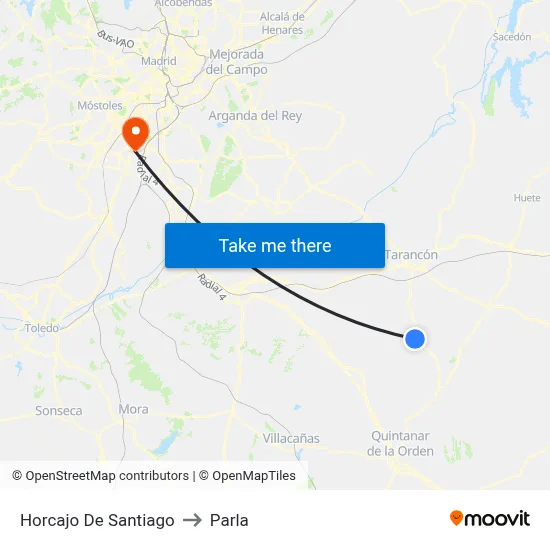 Horcajo De Santiago to Parla map