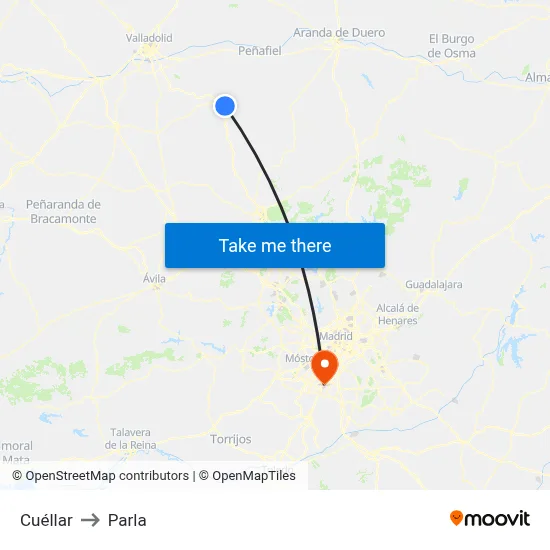 Cuéllar to Parla map