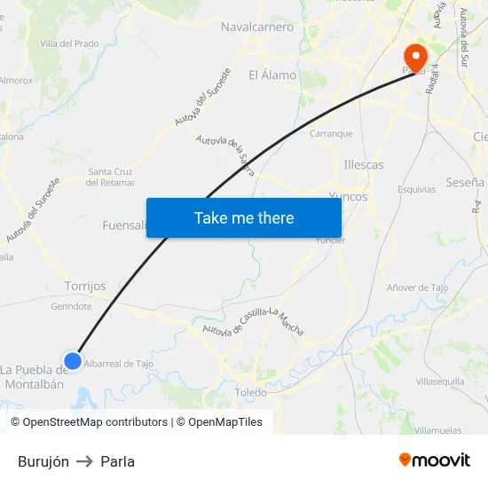 Burujón to Parla map