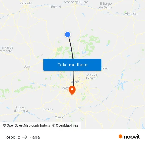 Rebollo to Parla map