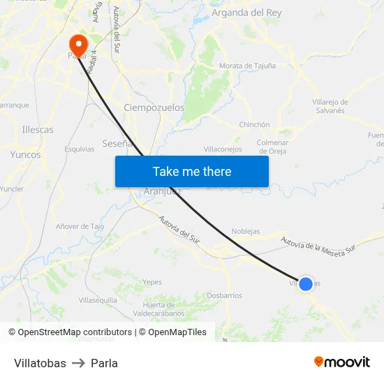 Villatobas to Parla map