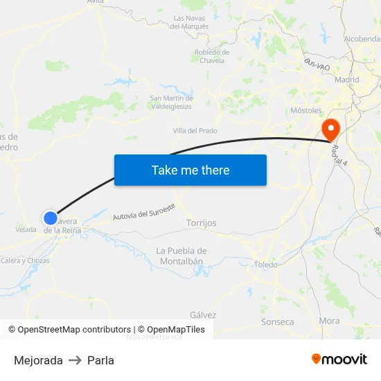 Mejorada to Parla map