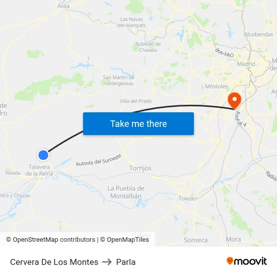 Cervera De Los Montes to Parla map