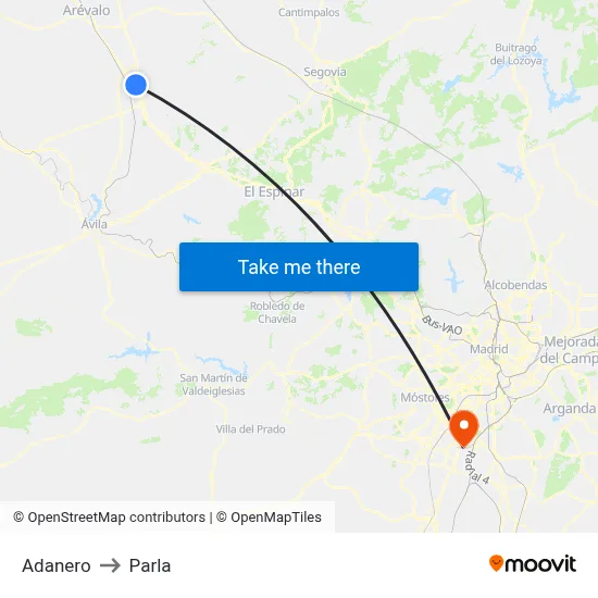 Adanero to Parla map