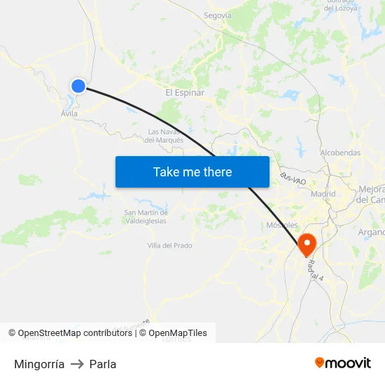 Mingorría to Parla map