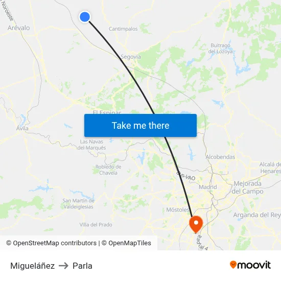 Migueláñez to Parla map