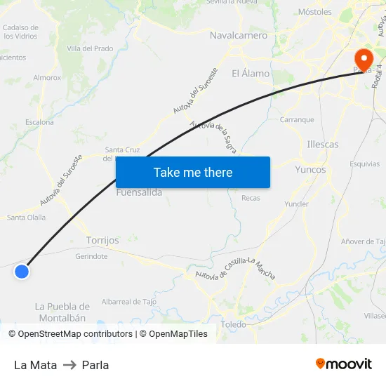 La Mata to Parla map