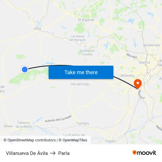 Villanueva De Ávila to Parla map