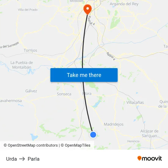 Urda to Parla map