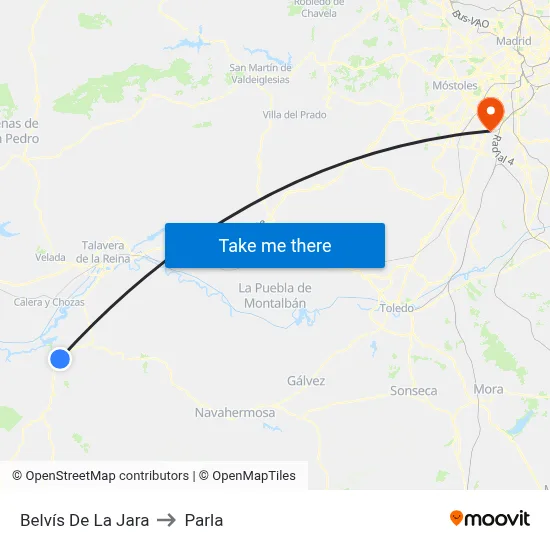 Belvís De La Jara to Parla map