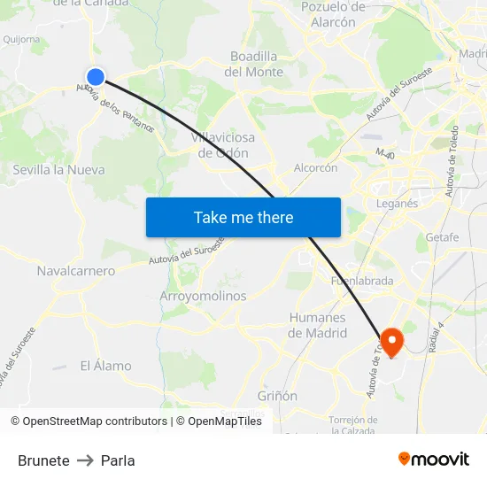 Brunete to Parla map