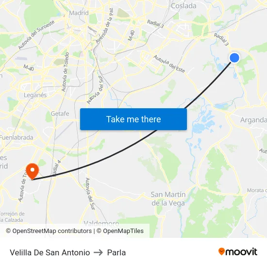 Velilla De San Antonio to Parla map