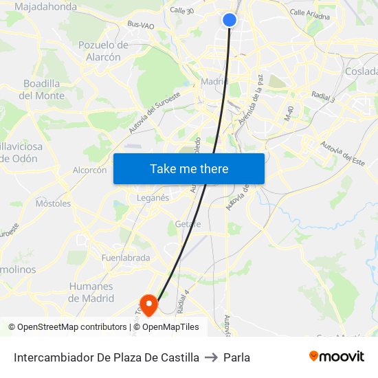 Intercambiador De Plaza De Castilla to Parla map