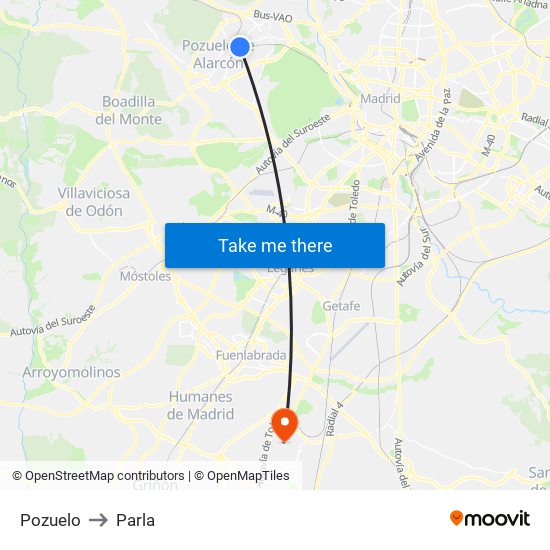 Pozuelo to Parla map
