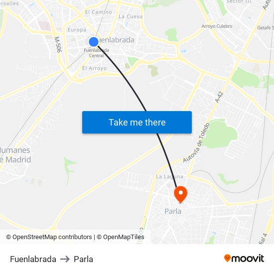 Fuenlabrada to Parla map