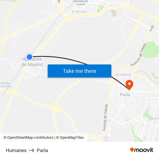 Humanes to Parla map