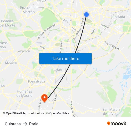 Quintana to Parla map