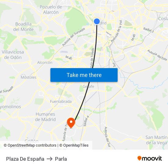 Plaza De España to Parla map