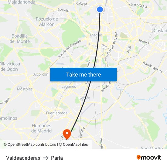 Valdeacederas to Parla map