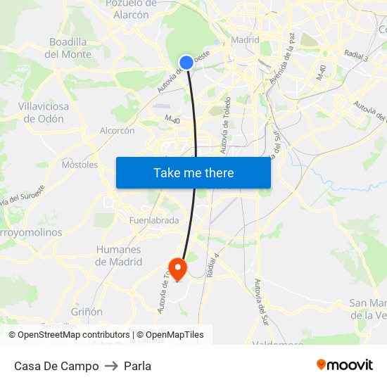 Casa De Campo to Parla map