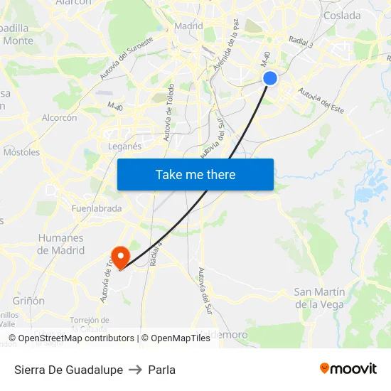 Sierra De Guadalupe to Parla map